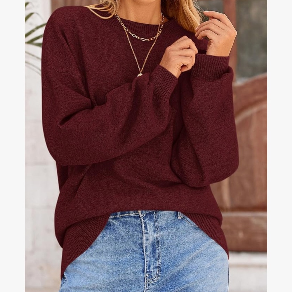 Red Crew Neck Sweater Soft Knit Casual Fit